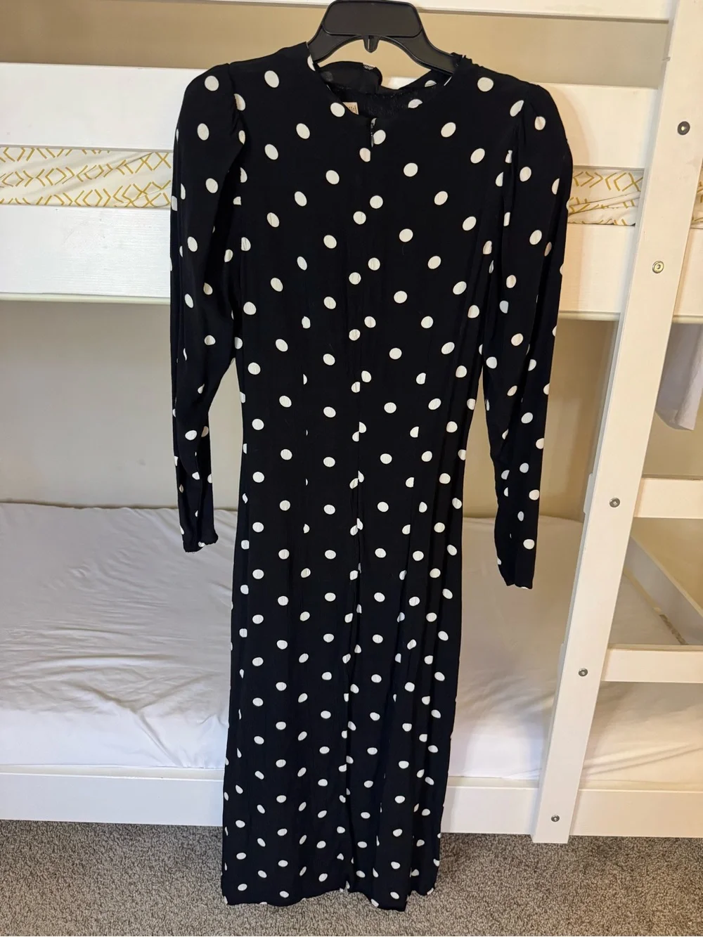 H&M Black & White Polka Dot Long Sleeve Midi Dress Size M
